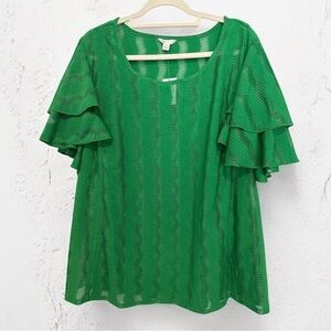 Cato Vibrant Green Layered Ruffled Sleeve Blouse Size 22/24W
